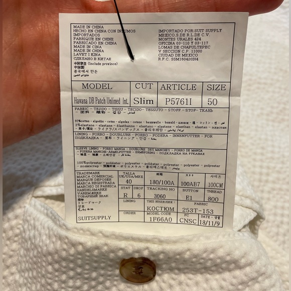 ❌SOLD❌ SUIT SUPPLY WHITE COTTON SUIT JACKET - Picture 7 of 11